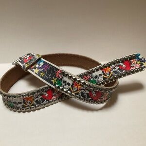 C-Red (miniCred) Distressed Studded Skulls and Red Hearts BELT Tattoo PUNK ROCK